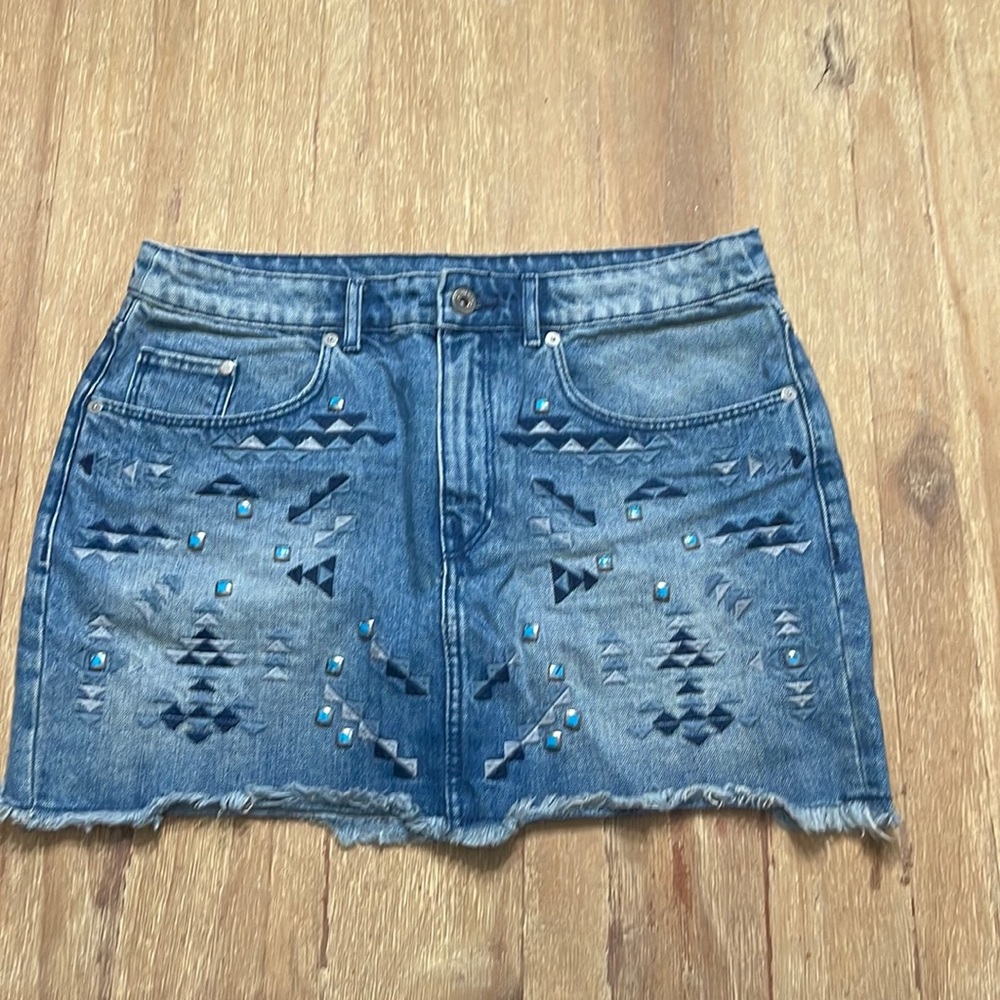 Denim embellished mini skirt